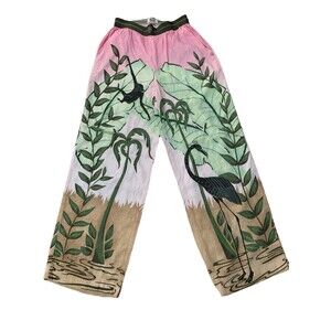 Scotch & Soda Pink and Green Nature Print Wide Leg Pants